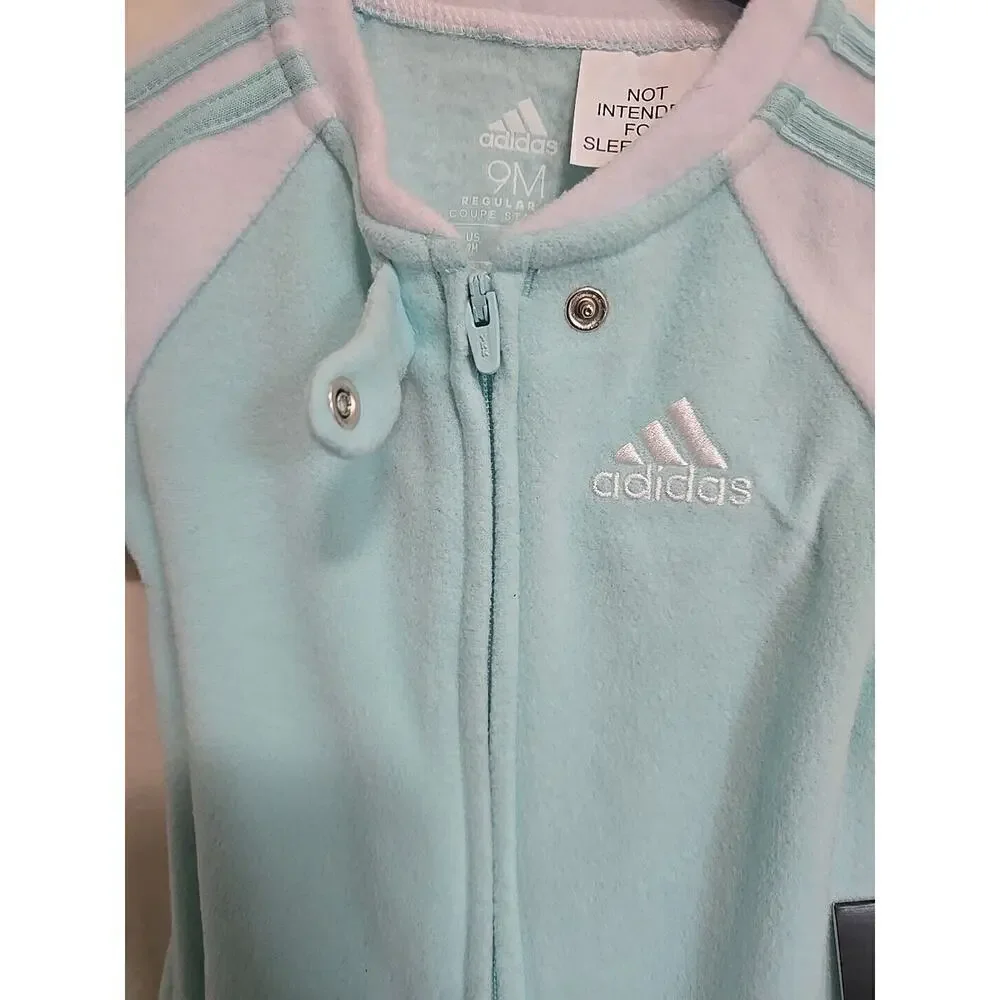 Adidas Micro Fleece Footie Lt Aqua. 9m. New